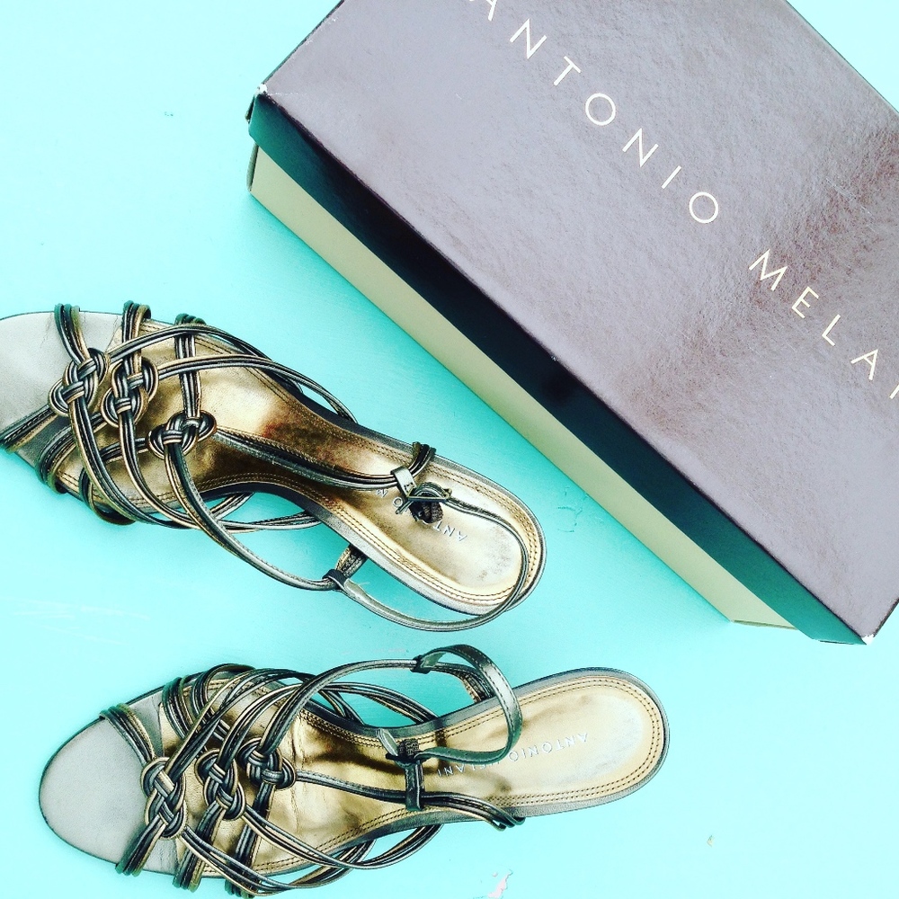 ANTONIO MELANI bronze gold grey woven heels 8M